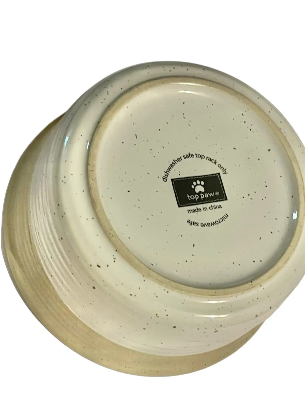Top Paw Two Tone Ceramic Pet Bowl Gold/Cream “Lets Eat” Bone in Bottom 6” x 3”